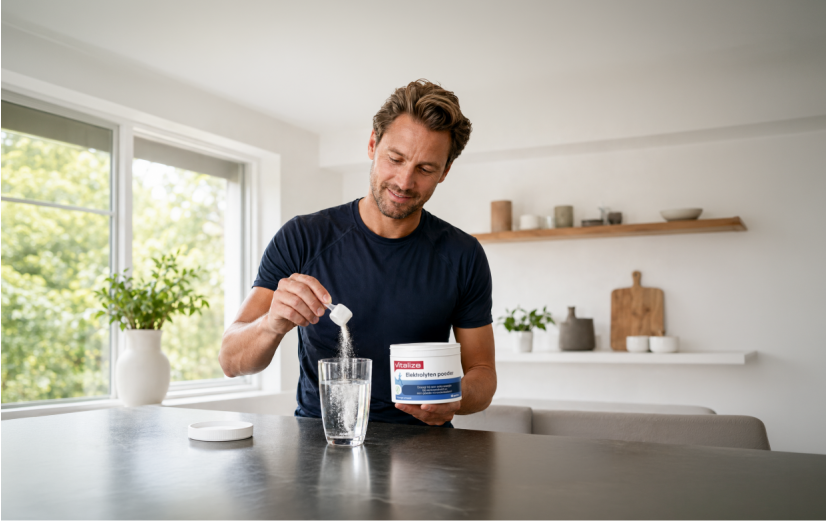 Elektrolytpulver wird in einem Glas Wasser aufgelöst